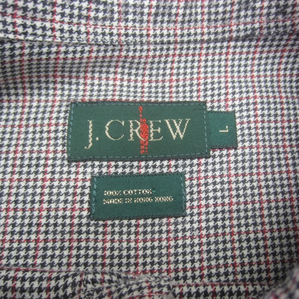 J Crew Shirt Mens Large Green‎ Red Houndstooth Long Sleeve Button Up Pocket